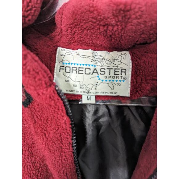 Vintage 90's Forecaster Plush Fleece Mid Length Jacket Red Geometric Print M - Picture 4 of 11
